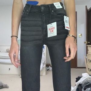 Black straight leg jeans